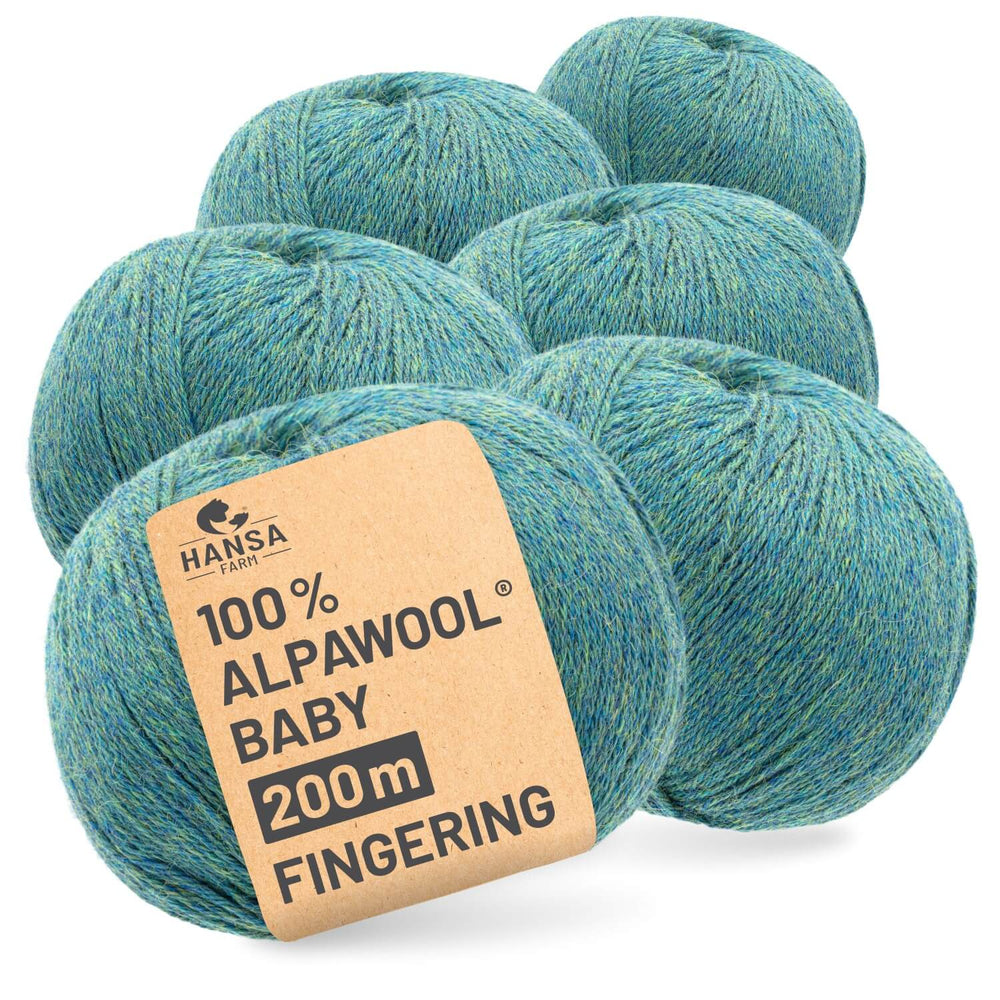 Alpawool® Baby 200 Fingering HF266 - 6x50g Alpakawolle Blau-Gruen Melange