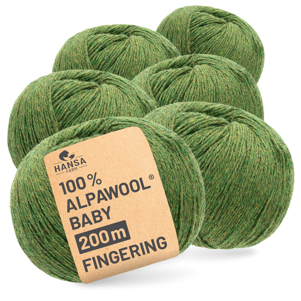 Alpawool® Baby 200 Fingering HF285 - 6x50g Alpakawolle Mittelgrün Melange