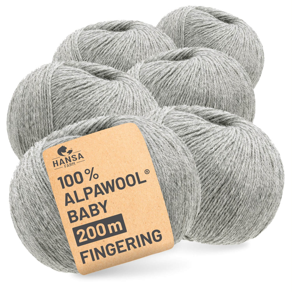Alpawool® Baby 200 Fingering NFA10 - 6x50g Alpakawolle Hellgrau