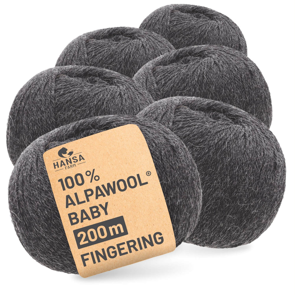 Alpawool® Baby 200 Fingering NFA14 - 6x50g Alpakawolle Anthrazit