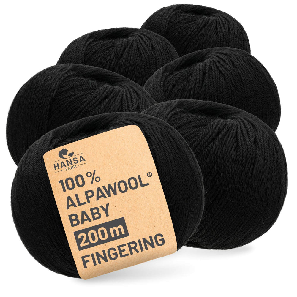 Alpawool® Baby 200 Fingering NFA15 - 6x50g Alpakawolle Schwarz