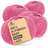 Alpawool® Baby 400 Lace HF191 - 4x50g Alpaca Wool Raspberry Cream Melange