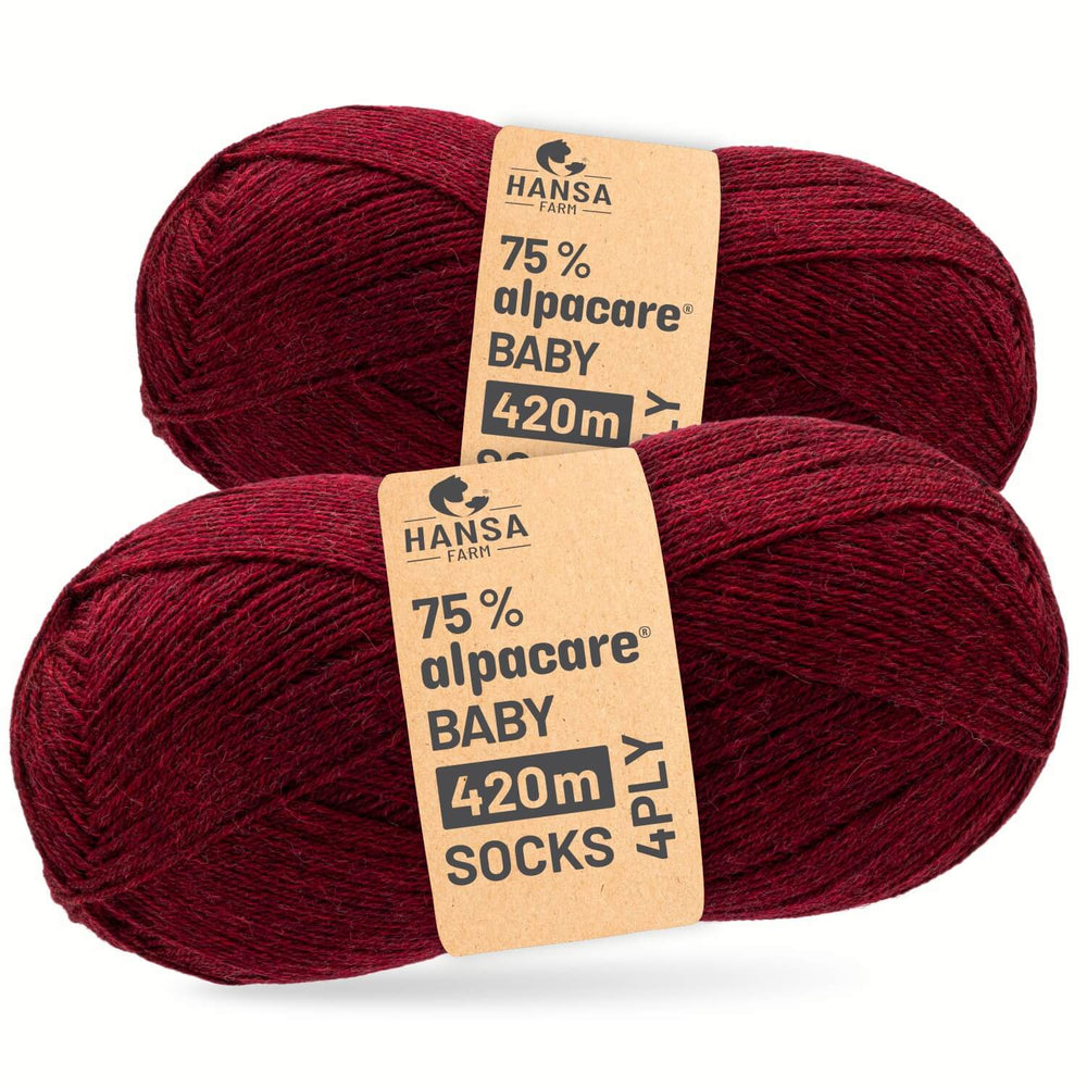 alpacare® Baby Socks waschbar HF179 - 2x112g Alpakawolle Weinrot Melange