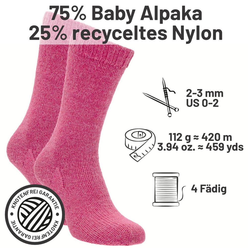 alpacare® Baby Socks waschbar HF191 - 2x112g Alpakawolle Himbeersahne Melange