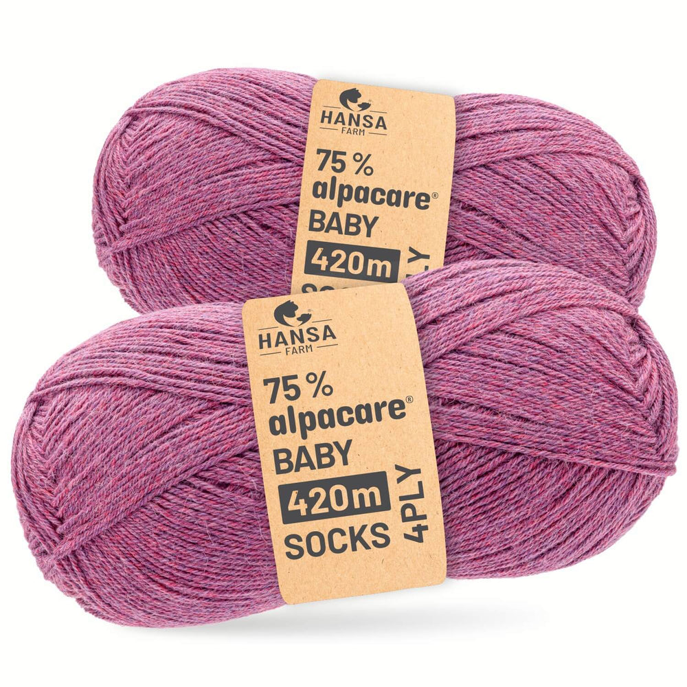 alpacare® Baby Socks waschbar HF197 - 2x112g Alpakawolle Beere Melange