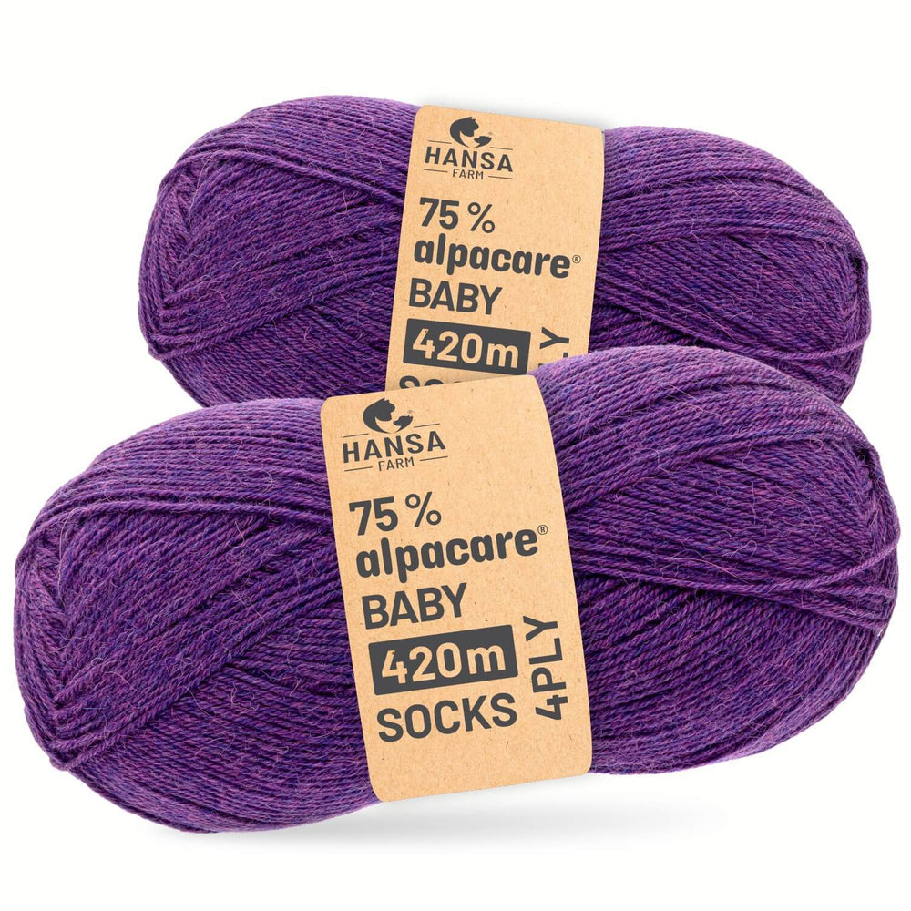 alpacare® Baby Socks waschbar HF204 - 2x112g Alpakawolle Lila Melange