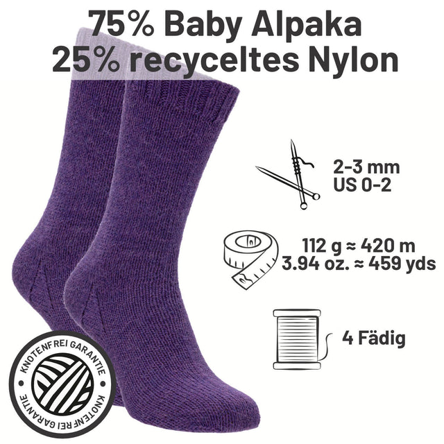 alpacare® Baby Socks waschbar HF204 - 2x112g Alpakawolle Lila Melange