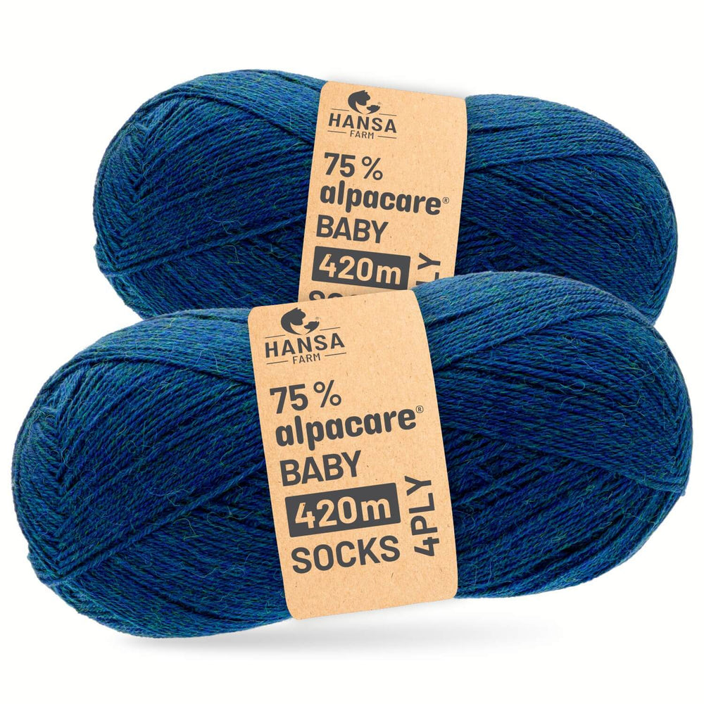 alpacare® Baby Socks waschbar HF259 - 2x112g Alpakawolle Deep Ocean Melange