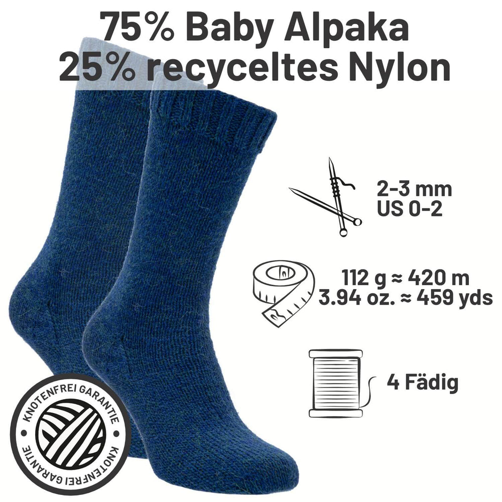alpacare® Baby Socks waschbar HF259 - 2x112g Alpakawolle Deep Ocean Melange
