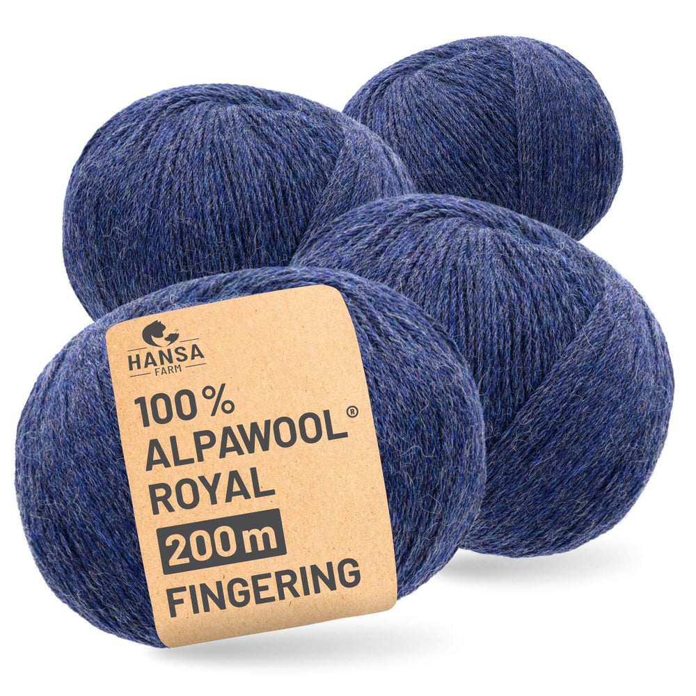 Alpawool® Royal 200 Fingering HF236 - 4x50g Alpakawolle Dunkelblau Melange