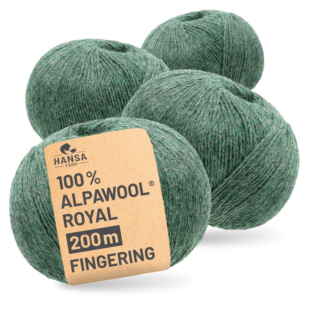 Alpawool® Royal 200 Fingering HF275 - 4x50g Alpakawolle Smaragd Melange