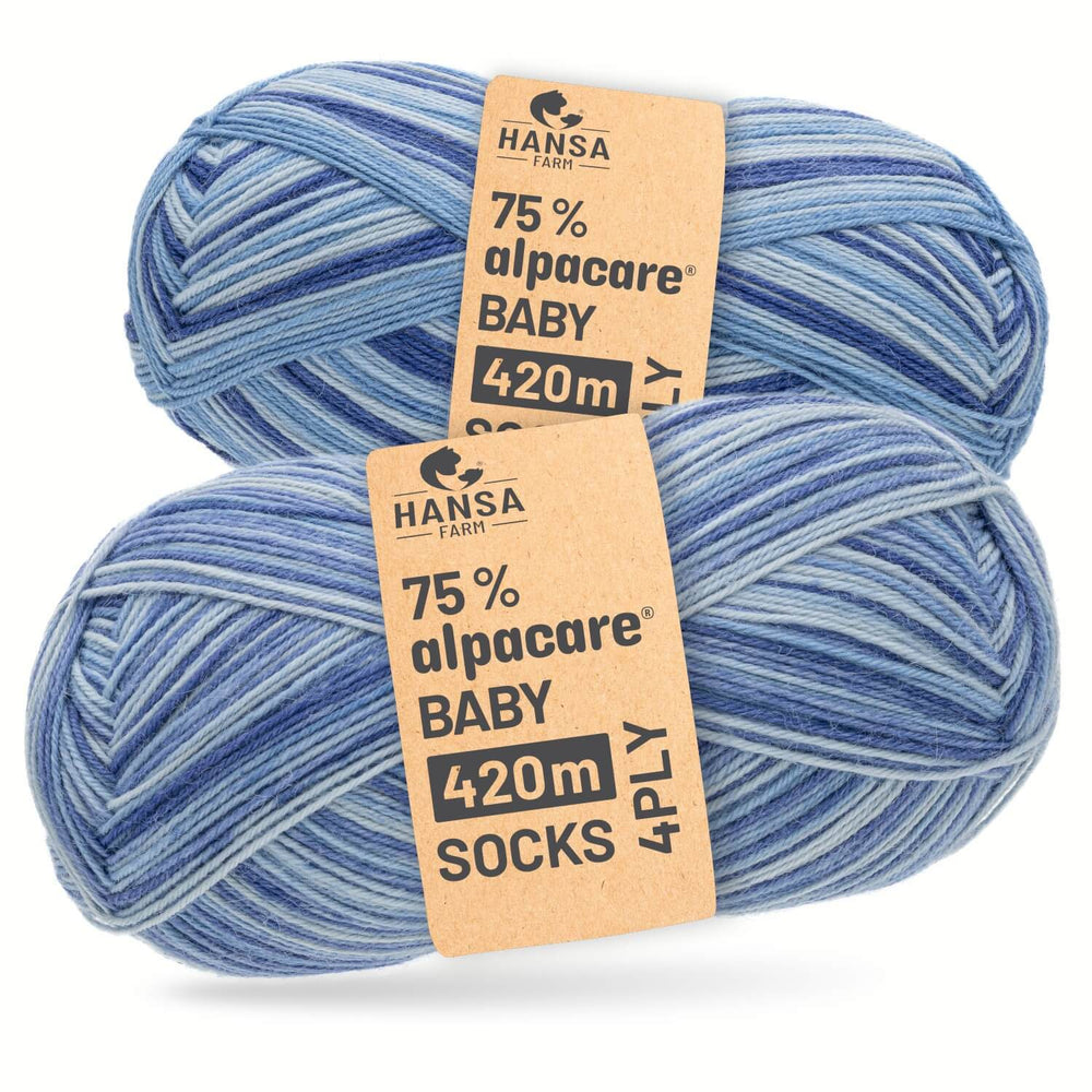 alpacare® Baby Socks waschbar Story Set - 2x112g Alpakawolle Horizon Blues