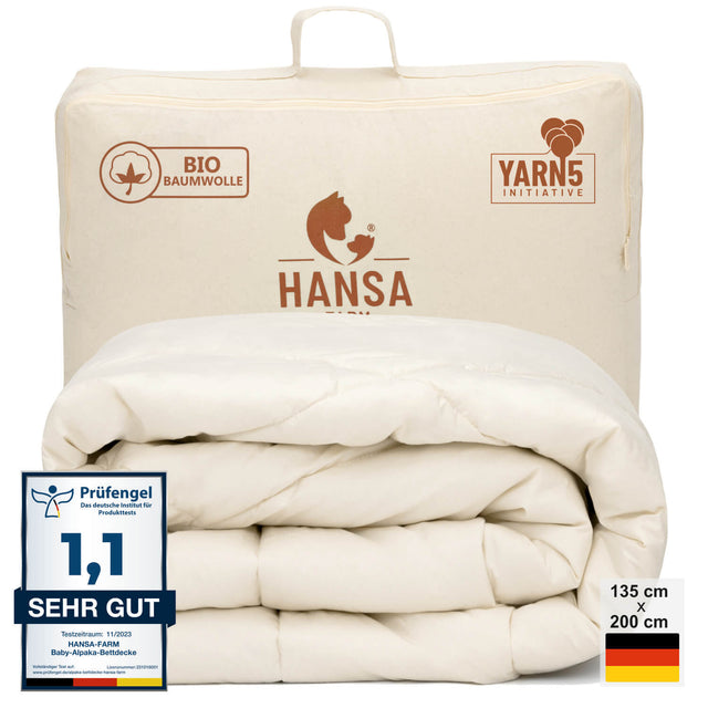 Luxus Bio-Bettdecke Gr. 135 x 200 cm mit 1.400 g Baby Alpaka Füllung