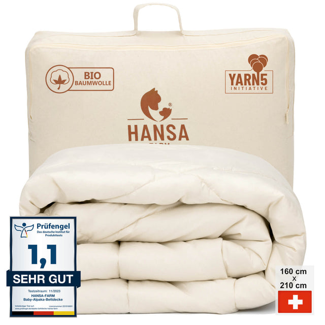 ALPAWOOL® warme Ganzjahr Bio-Bettdecke 160 x 210 cm 1.700 g Premium Alpaka Vers. 2.0