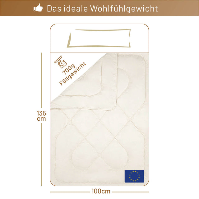 Luxus Kinder Bio-Bettdecke 100 x 135 cm mit 700 g Baby Alpaka Füllung