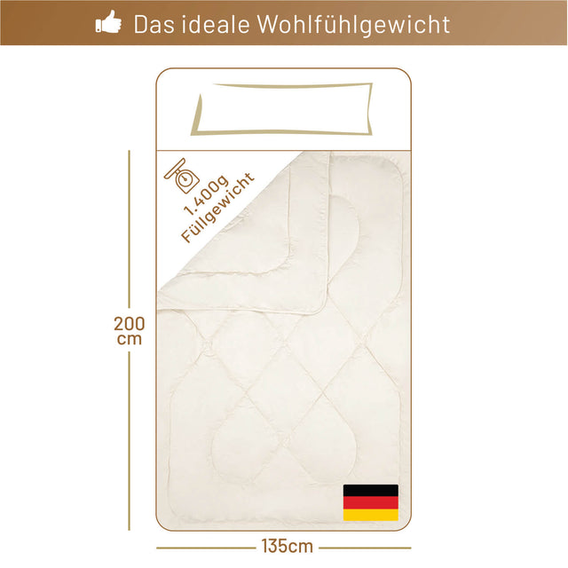 Luxus Bio-Bettdecke Gr. 135 x 200 cm mit 1.400 g Baby Alpaka Füllung