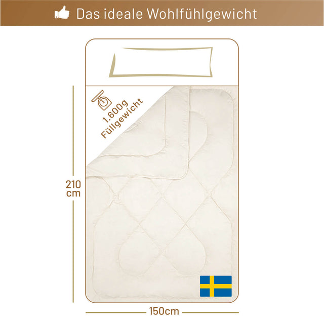 ALPAWOOL® warme Ganzjahr Bio-Bettdecke 150 x 210 cm 1.600 g Premium Alpaka Vers. 2.0