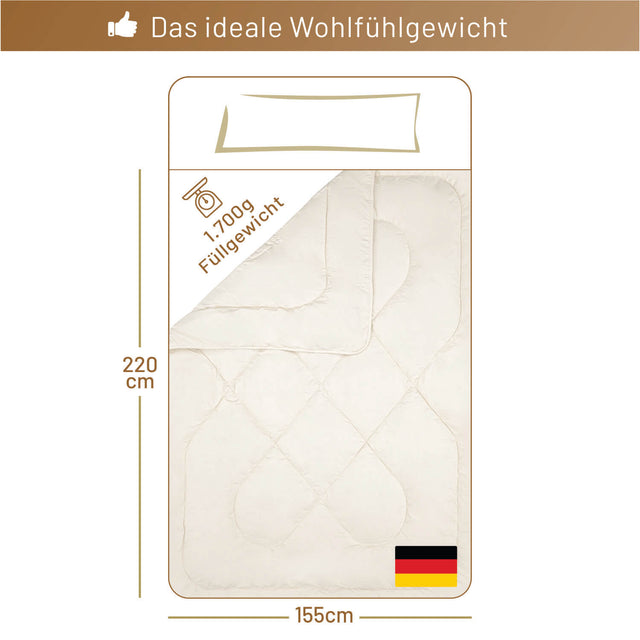 Luxus Bio-Bettdecke Gr. 155 x 220 cm mit 1.700 g Baby Alpaka Füllung