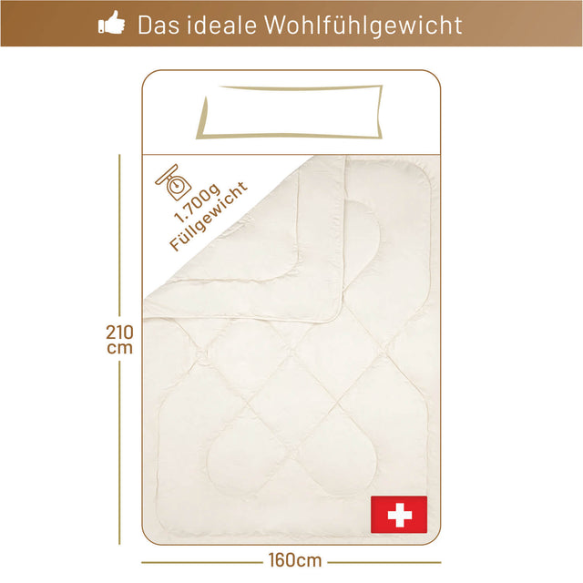 ALPAWOOL® warme Ganzjahr Bio-Bettdecke 160 x 210 cm 1.700 g Premium Alpaka Vers. 2.0