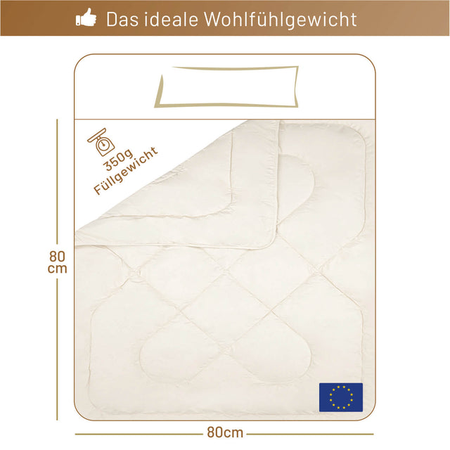 Luxus Baby Bio-Bettdecke 80 x 80 cm mit 350 g Baby Alpaka Füllung