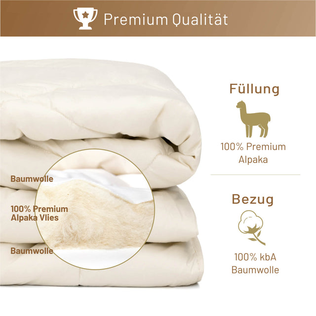 ALPAWOOL® warme Ganzjahr Bio-Bettdecke 140 x 200 cm 1.400 g Premium Alpaka Vers. 2.0