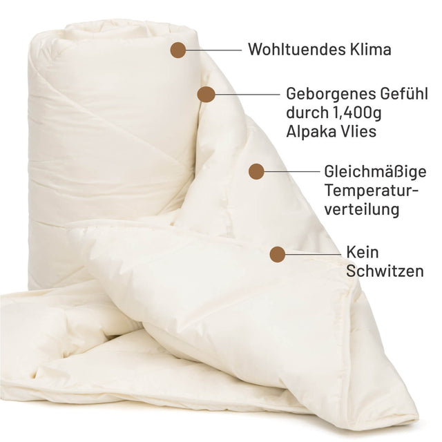 ALPAWOOL® warme Ganzjahr Bio-Bettdecke 135 x 200 cm 1.400 g Premium Alpaka Vers. 2.0