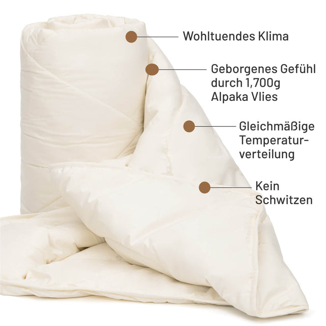 ALPAWOOL® warme Ganzjahr Bio-Bettdecke 155 x 220 cm 1.700 g Premium Alpaka Vers. 2.0