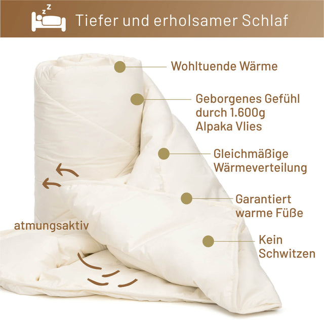 ALPAWOOL® warme Ganzjahr Bio-Bettdecke 140 x 220 cm 1.600 g Premium Alpaka Vers. 2.0