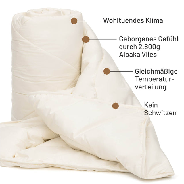 ALPAWOOL® Winter extra warme Bio-Bettdecke 200 x 200 cm 2.800 g Premium Alpaka Vers. 2.0