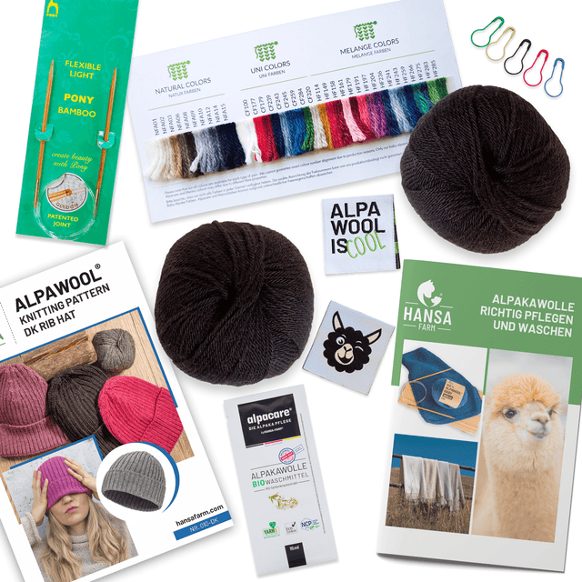 ALPAWOOL® Baby 100 Strick-Set Mütze Schwarz NFA15
