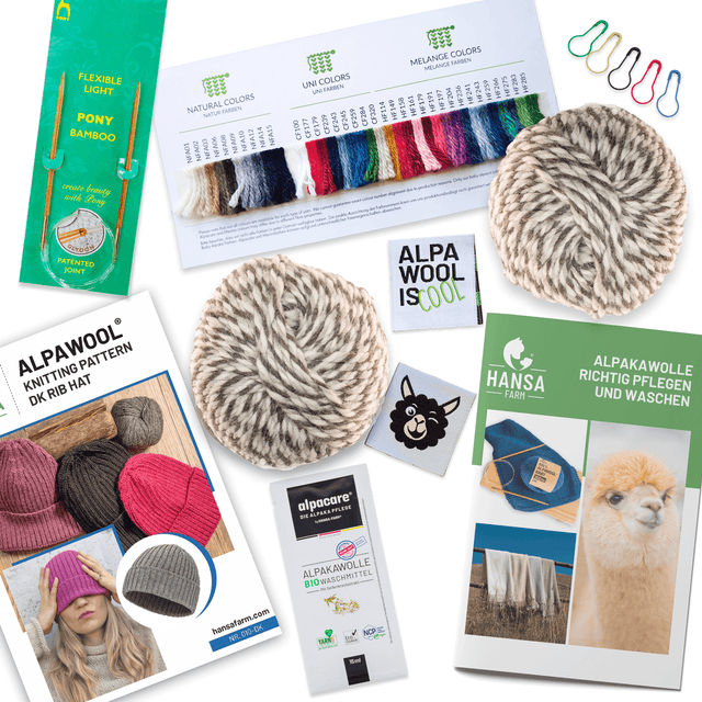 ALPAWOOL® Baby 100 Strick-Set Mütze Schneeleopard NFX10