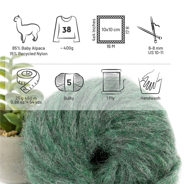 Alpawool® Baby 50 Light HF275 - 6er Set Alpakawolle Smaragd Melange