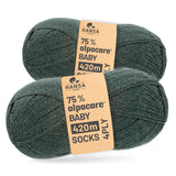 alpacare® Baby Socks waschbar HF275 - 2x112g Alpakawolle Smaragd Melange