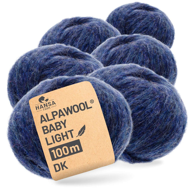 Alpawool® Baby 100 Light HF236 - 6er Set Alpakawolle Dunkelblau Melange