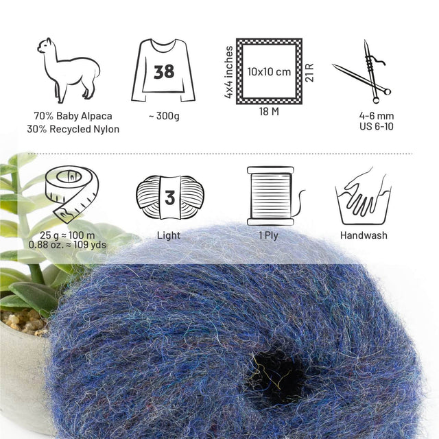 Alpawool® Baby 100 Light HF236 - 6er Set Alpakawolle Dunkelblau Melange