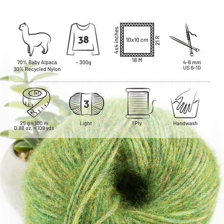 Alpawool® Baby 100 Light HF285 - 6er Set Alpakawolle Mittelgrün Melange