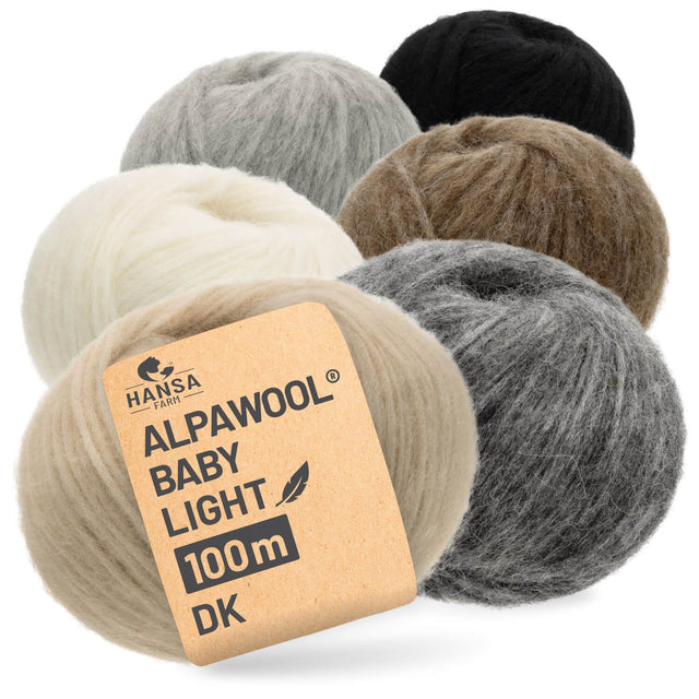 Alpawool® Baby 100 Light MIX - 6er Set Alpakawolle Natur Mix-Set