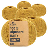 alpacare® Baby 100 DK washable HF114 - 6x50g alpaca wool mustard yellow melange