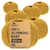 Alpawool® Baby 100 DK HF114 - 6x50g Alpaca Wool Mustard Yellow Melange