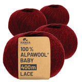 Alpawool® Baby 400 Lace HF179 - 4x50g laine d'alpaga vin rouge mélange