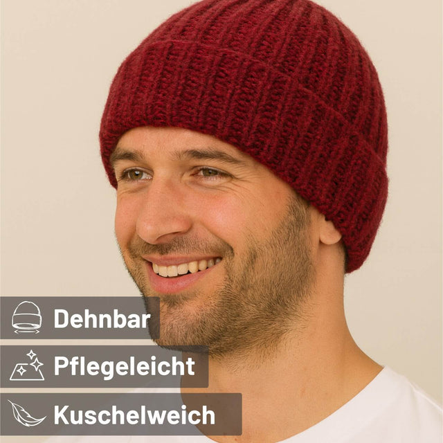 Bonnet Alpawool® Baby Big &amp; Light pour femme et homme, bordeaux mélangé (HF179)