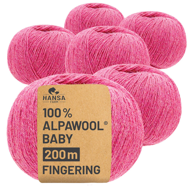 Alpawool® Baby 200 Fingering HF191 - 6x50g laine d'alpaga mélange crème framboise