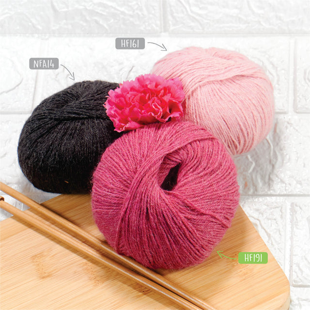 Alpawool® Baby 200 Fingering HF191 - 6x50g laine d'alpaga mélange crème framboise