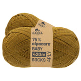 alpacare® Baby Socks waschbar HF114 - 2x112g Alpakawolle Senfgelb Melange