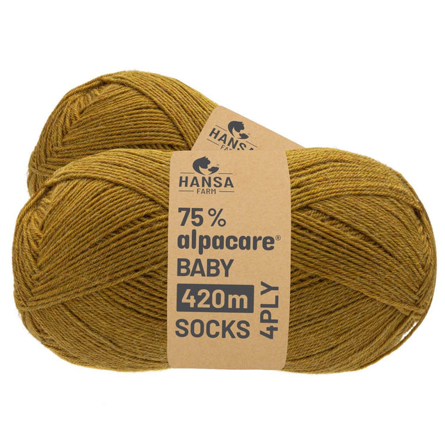 alpacare® Baby Socks waschbar HF114 - 2x112g Alpakawolle Senfgelb Melange