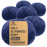 Alpawool® Baby 200 Fingering HF236 - 6x50g Alpakawolle Dunkelblau Melange