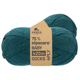 alpacare® Baby Socks waschbar HF266 - 2x112g Alpakawolle Blau-Gruen Melange