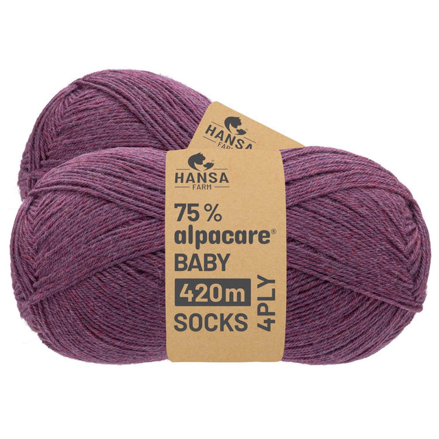 alpacare® Baby Socks waschbar HF197 - 2x112g Alpakawolle Beere Melange