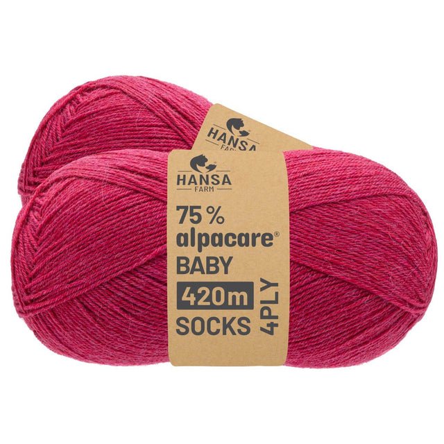 alpacare® Baby Socks waschbar HF191 - 2x112g Alpakawolle Himbeersahne Melange