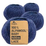 Alpawool® Baby 400 Lace HF236 - 4x50g laine d'alpaga bleu foncé mélangé